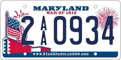 MD license plate 2AA0934