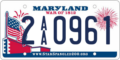 MD license plate 2AA0961