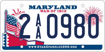 MD license plate 2AA0980