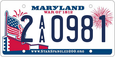 MD license plate 2AA0981