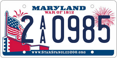 MD license plate 2AA0985