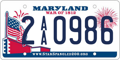 MD license plate 2AA0986