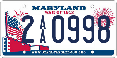 MD license plate 2AA0998