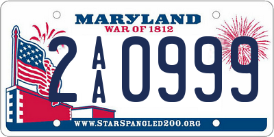 MD license plate 2AA0999