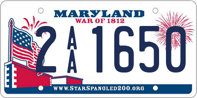 MD license plate 2AA1650