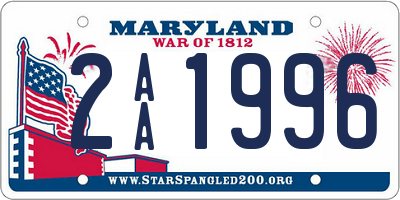 MD license plate 2AA1996