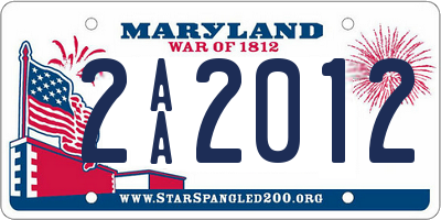 MD license plate 2AA2012