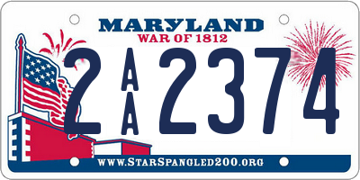 MD license plate 2AA2374