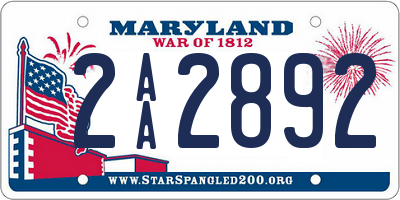 MD license plate 2AA2892