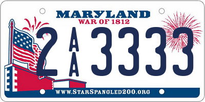 MD license plate 2AA3333
