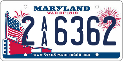 MD license plate 2AA6362