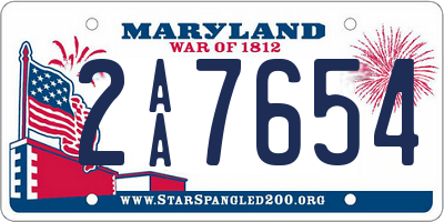 MD license plate 2AA7654