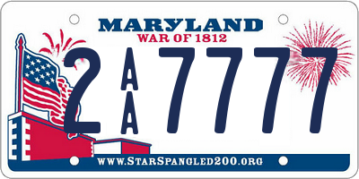 MD license plate 2AA7777