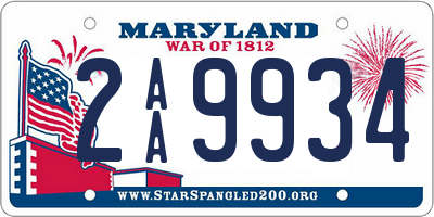 MD license plate 2AA9934