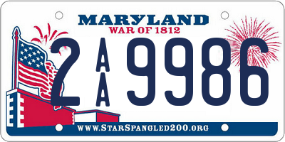 MD license plate 2AA9986