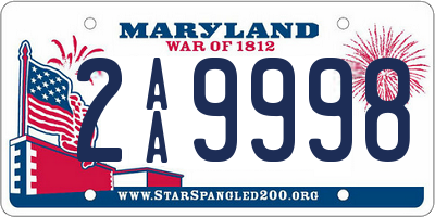 MD license plate 2AA9998