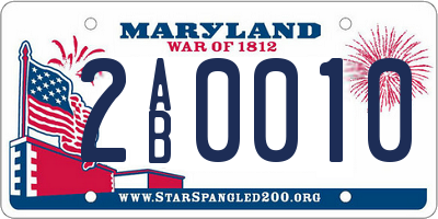 MD license plate 2AB0010