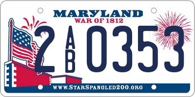 MD license plate 2AB0353