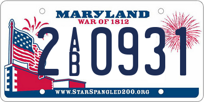 MD license plate 2AB0931