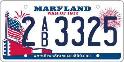 MD license plate 2AB3325