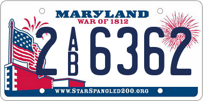 MD license plate 2AB6362