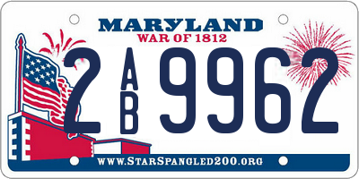 MD license plate 2AB9962