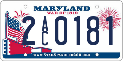 MD license plate 2AC0181