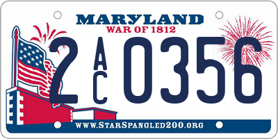MD license plate 2AC0356
