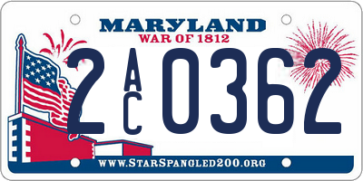 MD license plate 2AC0362