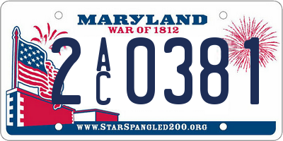 MD license plate 2AC0381