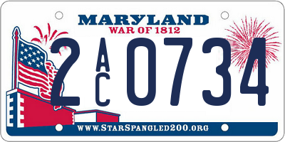 MD license plate 2AC0734