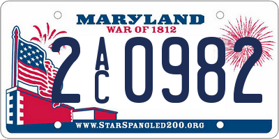 MD license plate 2AC0982