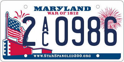 MD license plate 2AC0986