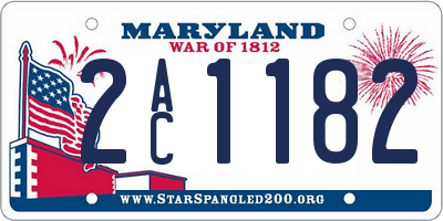 MD license plate 2AC1182