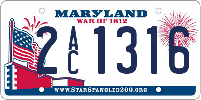 MD license plate 2AC1316