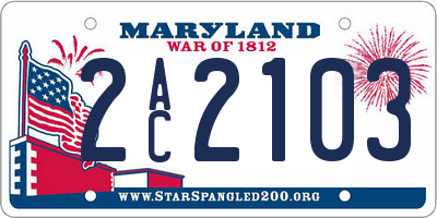 MD license plate 2AC2103
