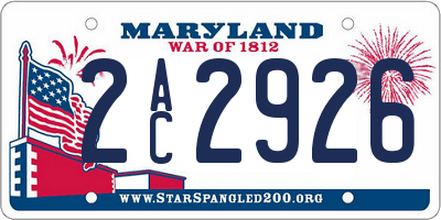 MD license plate 2AC2926