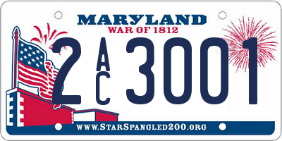 MD license plate 2AC3001