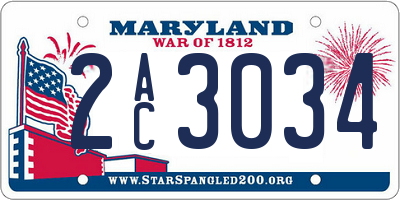 MD license plate 2AC3034