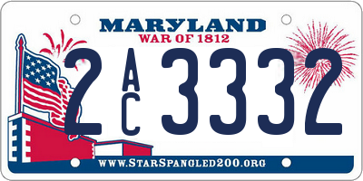 MD license plate 2AC3332