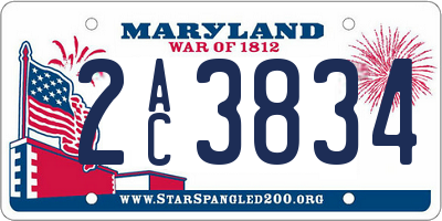 MD license plate 2AC3834
