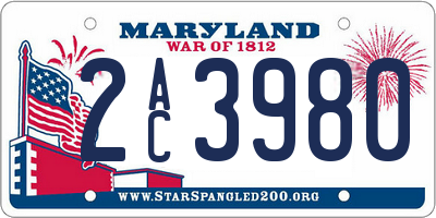 MD license plate 2AC3980