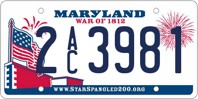 MD license plate 2AC3981