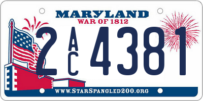 MD license plate 2AC4381