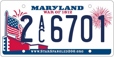 MD license plate 2AC6701