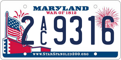 MD license plate 2AC9316