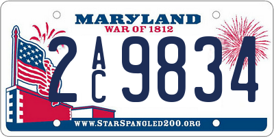 MD license plate 2AC9834