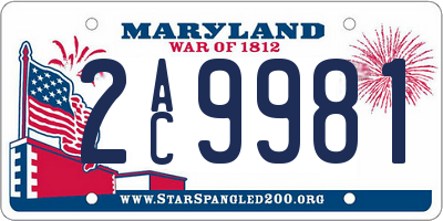 MD license plate 2AC9981