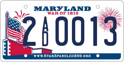 MD license plate 2AD0013