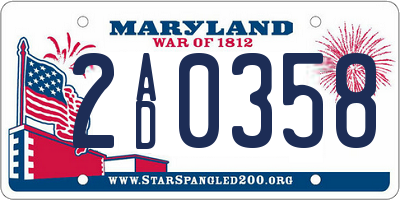 MD license plate 2AD0358